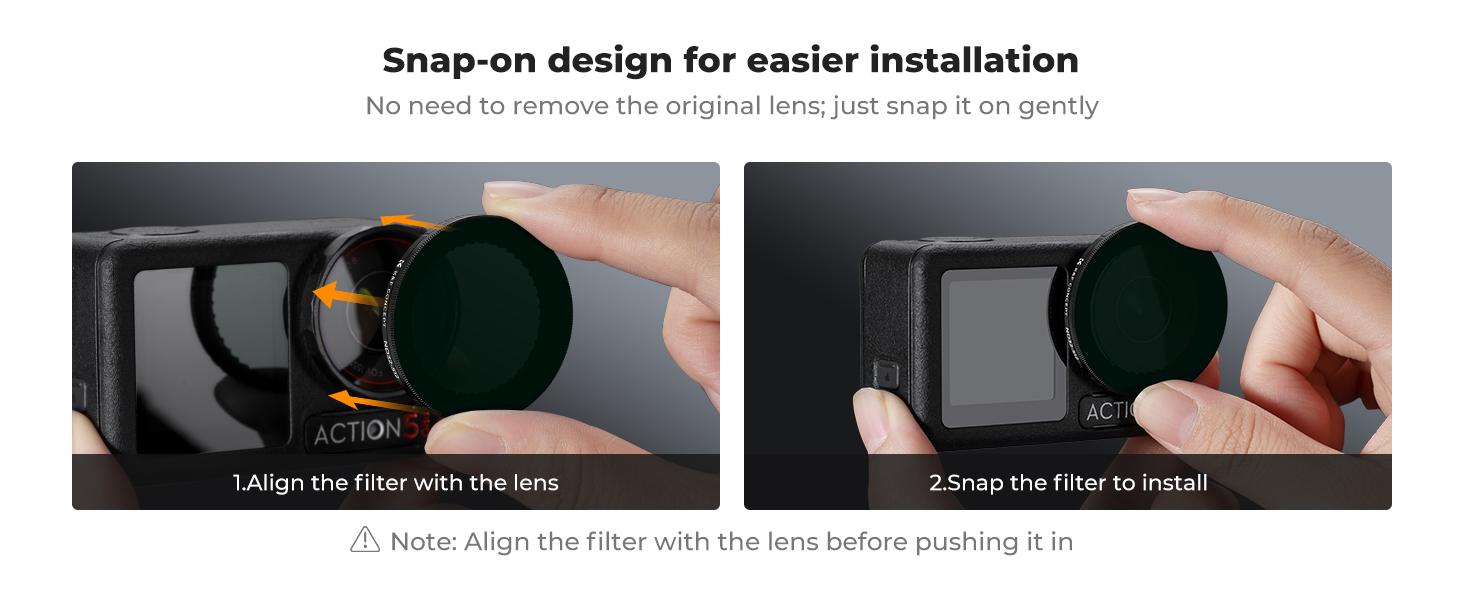 K&F CONCEPT Push in Fit Variable ND32-512 Filter Compatible with DJI Osmo Action 5 Pro, Neutral Density Light Reduction Filter for Omso Action 4/3, Multicoated HD Optical Glass Action Cam Accessories