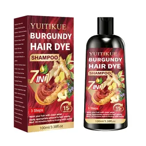 Yuitikue Burgundy Hair Dye Shampoo 100ML, 7-In-1 Herbal Ginseng Formula, Quick Hair Coverage, Long-Lasting Wine, DIY Home Use, Unisex