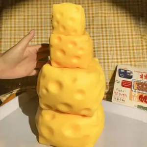 Extra Large Size Cheese Squeeze Slow Rebound Super Soft Cheese Stress Ball Yellow Color Realistic Cheese Shapeable Squeeze Ball