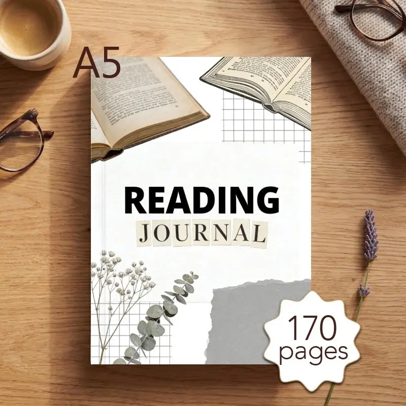 A5 Reading Journal, 170 Pages Daily Reading Planner, Bookshelf Design, New Book Tracker, 52 Book Review Templates, Perfect Gift for Book Lovers