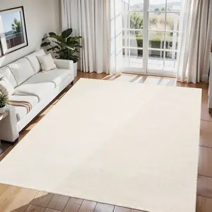 Garvee Solid Color Area Rug 5x7 - Washable, Non-Slip, Non-Shedding Low Pile Carpet for Living Room, Bedroom, Nursery - Soft, Thin, Foldable Modern Neutral Beige Floor Mat