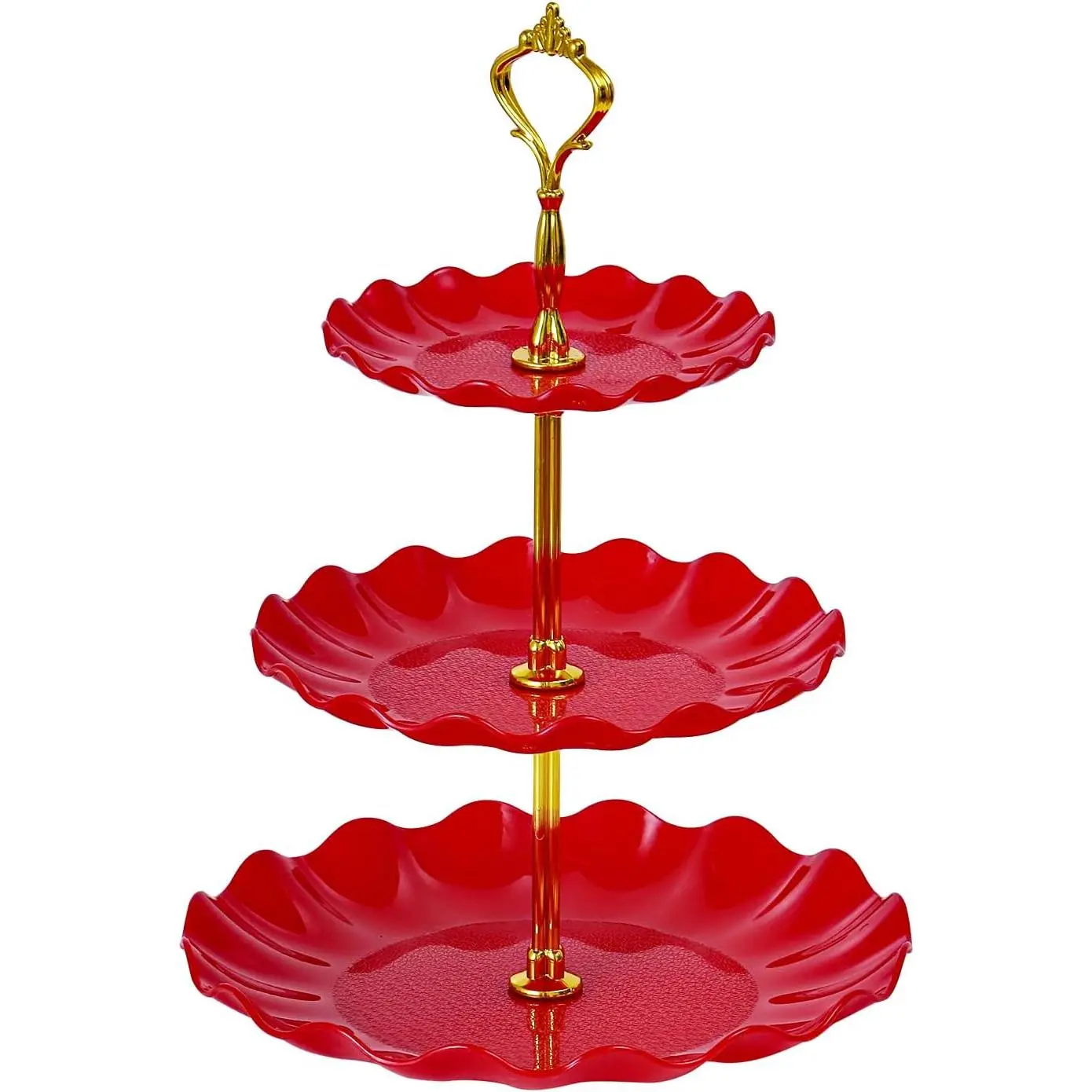 3-Tier Cupcake Stand, Wavy Plastic Tiered Serving Tray, Cup Cake Tower for Birthday Wedding Party Decoration, Cupcake Tier Stand Fruits Desserts Display (Red)