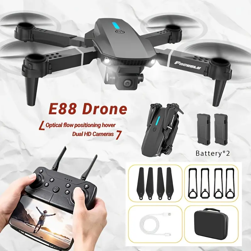 The E88 foldable drone is suitable for outdoor entertainment, lightweight and portable, easy to operate, and is an ideal gift for teenagers, Christmas, back-to-school season, girls, and beginners
