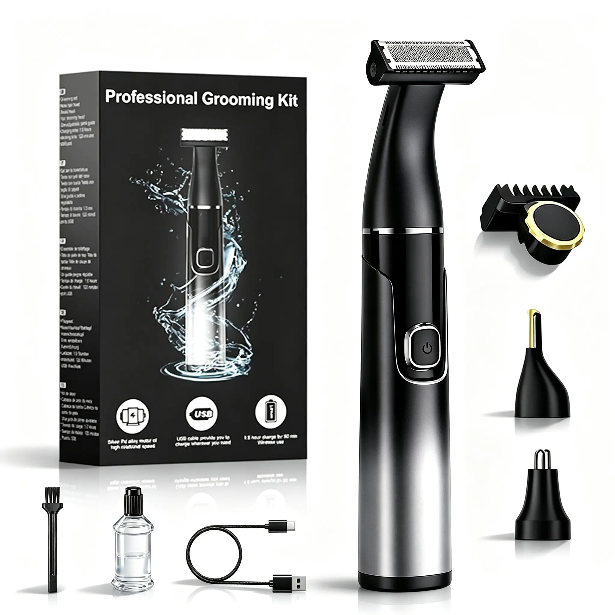 Largner Men's Three-In-One Electric Trimmer Set, Nose Hair Trimmer, Beard Trimmer, Full Body Grooming Rechargeable Shaver