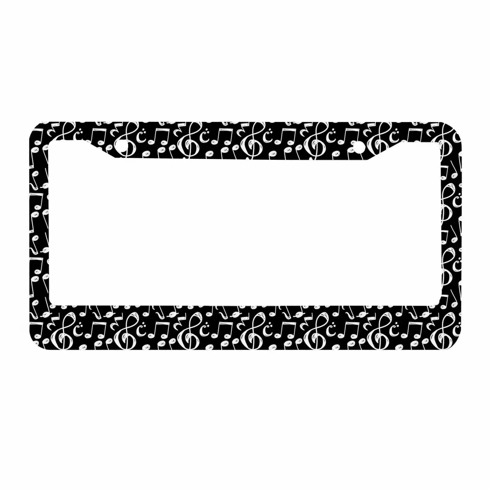 Cool Musical Notes License Plate Frame, Black and White Music Symbols Car Tag Holder, Novelty Clef Note Aluminum Auto Plate Covers for Front Rear Plates with Screws Caps