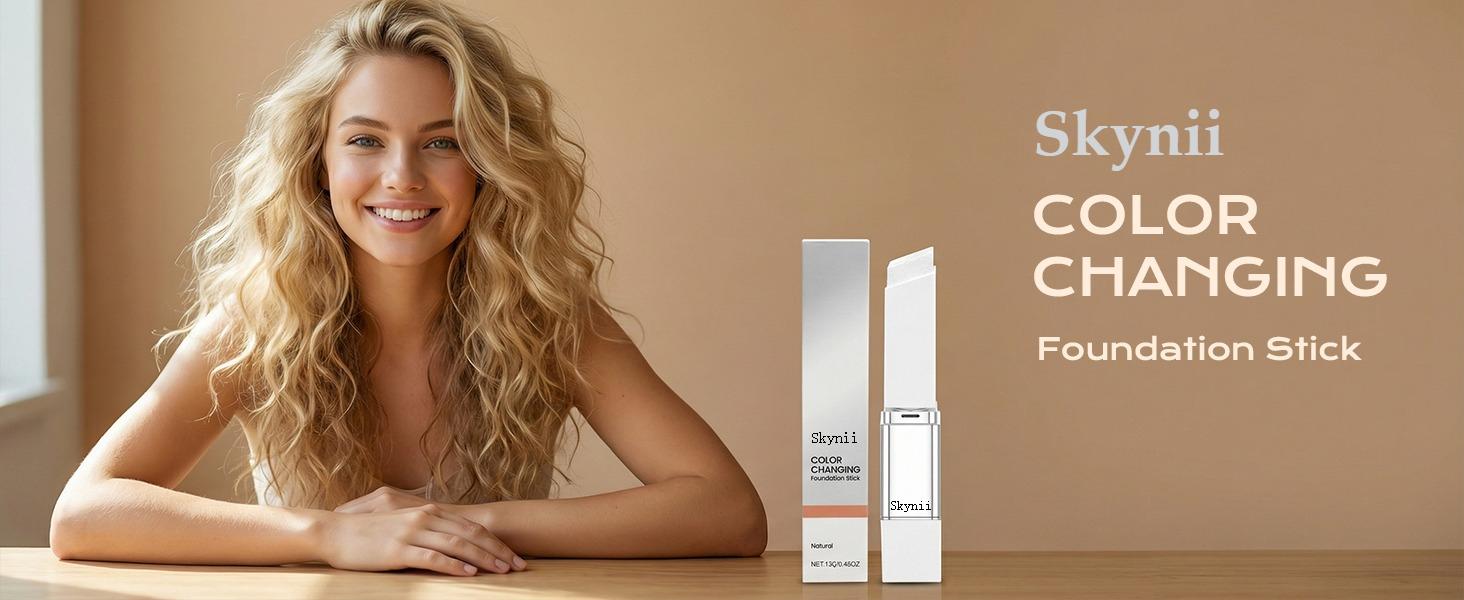 Skynii Blanc Cover Cream Stick V - Color Changing Foundation Stick with Volufiline - Hydrating Concealer Base Makeup, Dual-Ended with Built-in Brush, Portable for Daily Use (Natural)