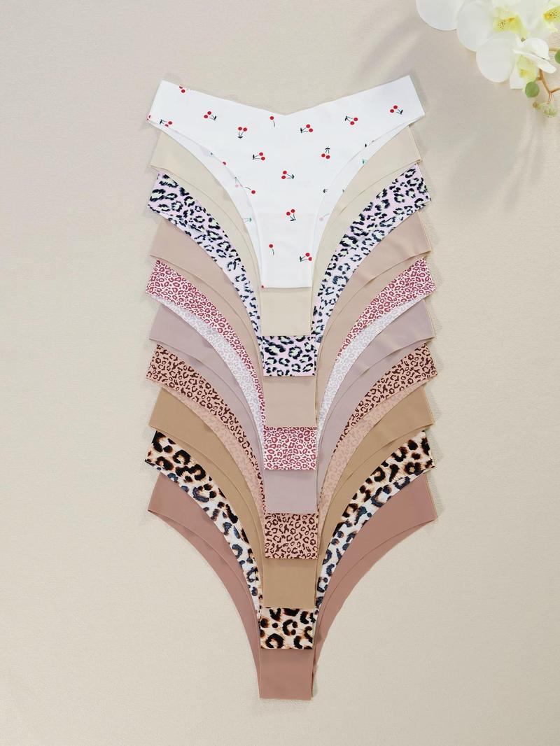 Women's Floral Heart Leopard Print Underwear Set, 3/4/6/7/8/10/12 Pieces, Casual Fitted Design, All Seasons Comfortable Panties