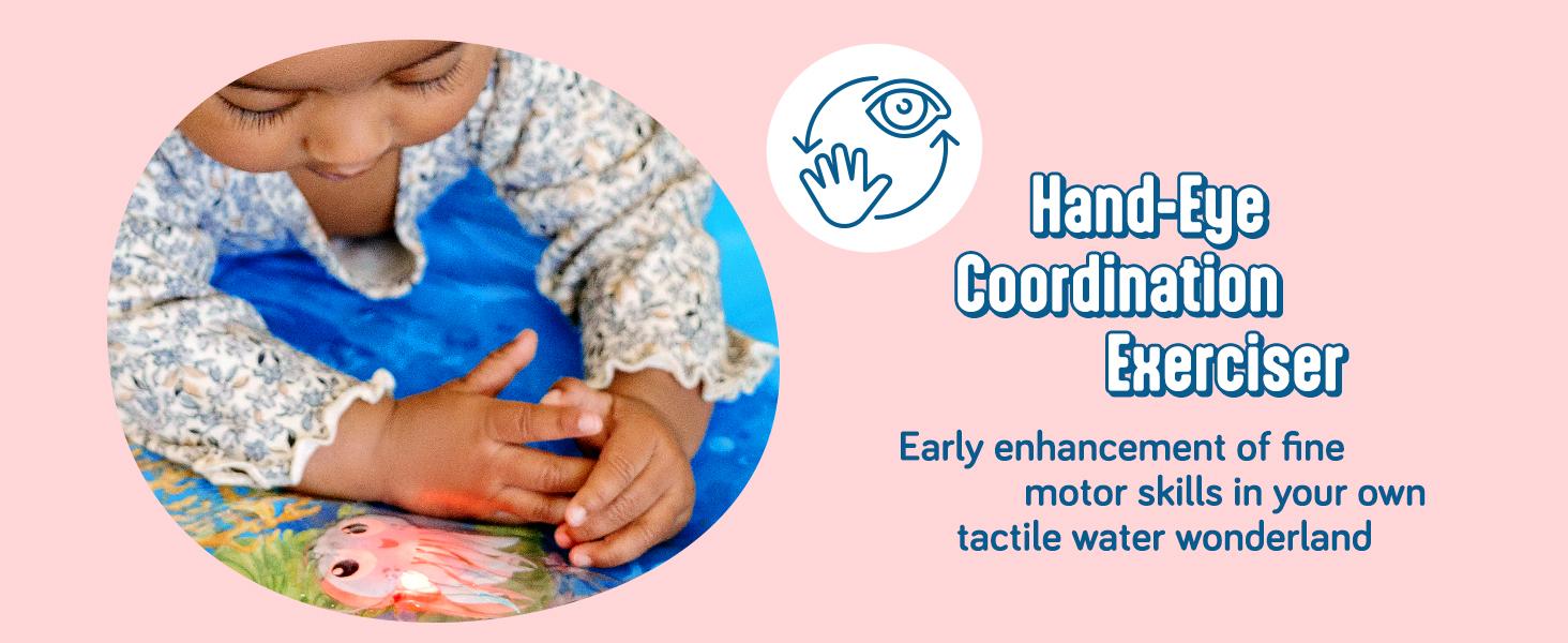 Lights Up Tummy Time Water Mat for Babies, 30" X-Large Baby Water Mat Tummy Time for Sensory with LED Glowing Fishes, Inflatable Fun Pad for Infants Toddlers 3 to 36 mo