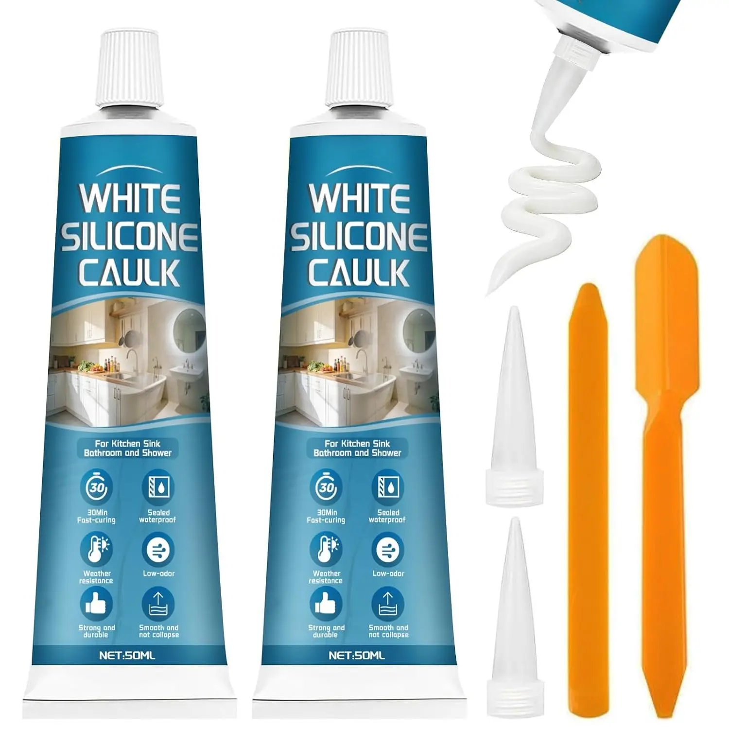 White  Caulk, 3.53 Oz  Sealant ,  Adhesion, Shrink Crack Proof Caulking, White   Adhesive Caulk for Kitchen & Bathroom, Washbasins, Shower