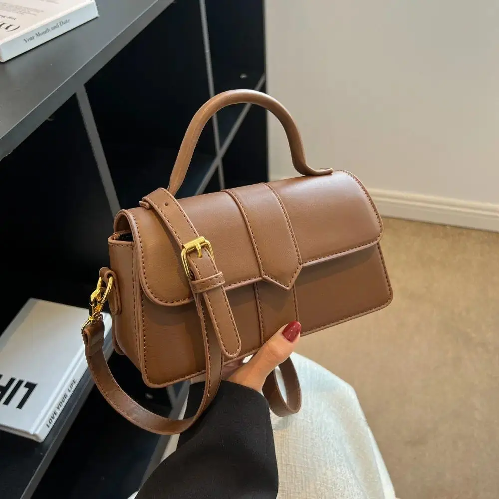 Women's Retro Paneled Flap Mini Square Synthetic Shoulder Bag - Structured Shape, Adjustable Strap, Gold Hardware, Top Handle, Crossbody Convertible, Minimalist Daily Commute Mini Purse, Soft Faux Leather, Crossbody Or Tote