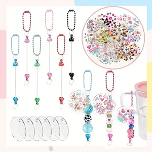 18pcs Beadable Cup Charms Round Acrylic Blank Keychains Pendants Mix Style UV DTF Wraps Kit Electroplating Color Heart Shape Cup Chain Decoration for Cup DIY Beading Craft Fashion Gift