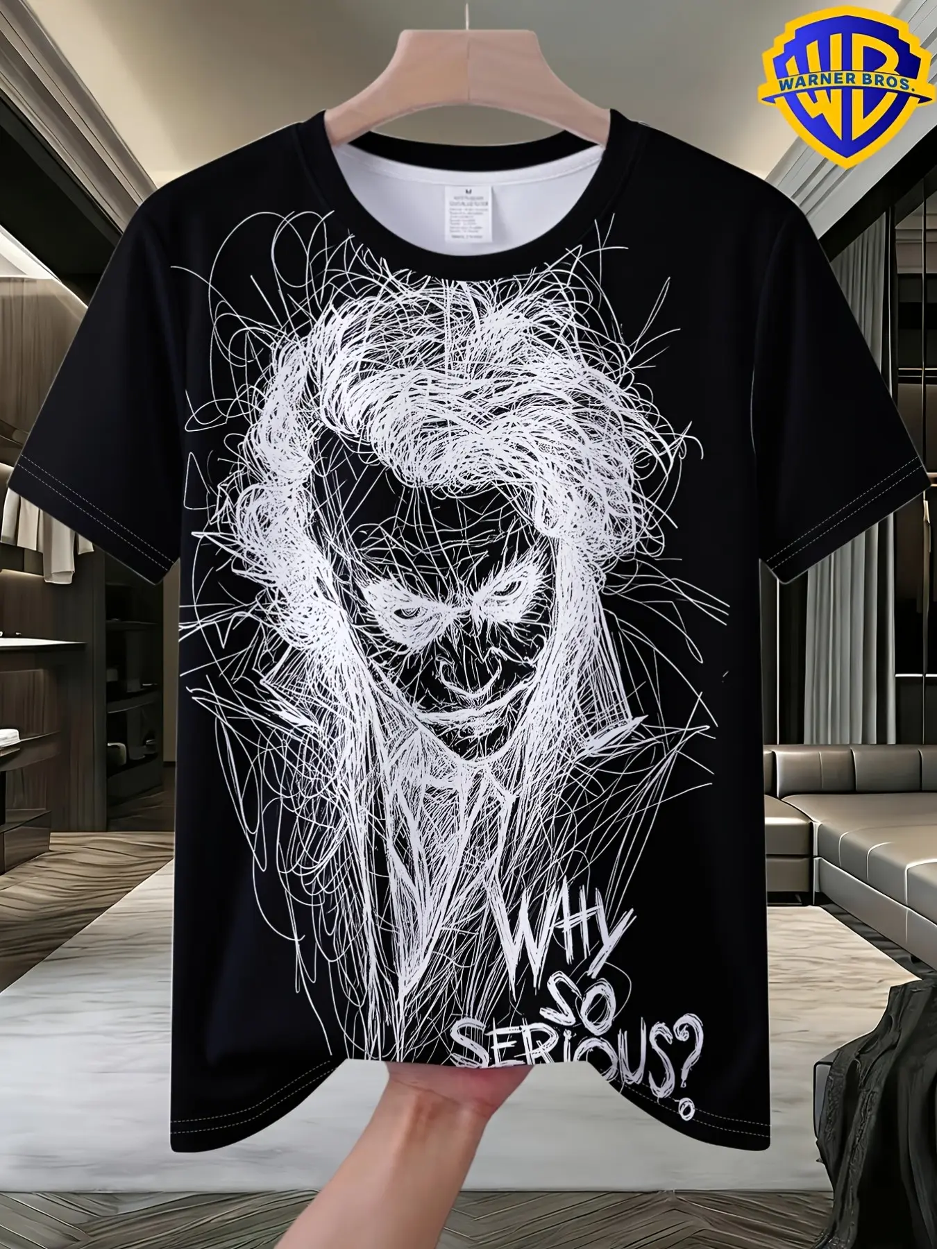 Warner Bros. Joker Series Digital Print Casual Short Sleeve, Unisex Long Sleeve Tee for Daily Wear & Outdoor Activities, Perfect Gift for Him