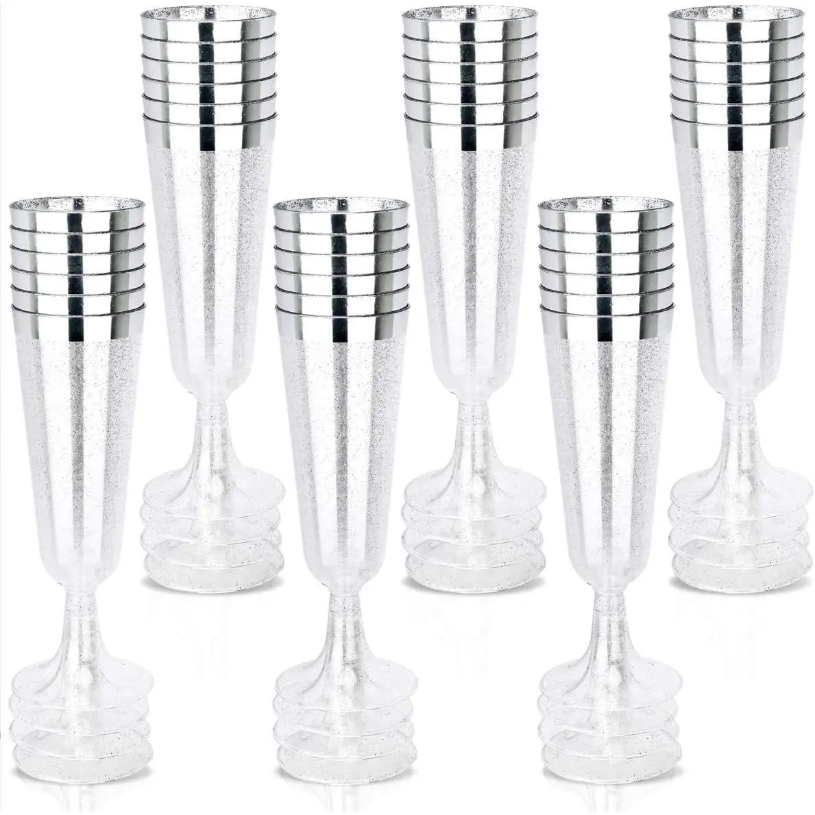 36 count  Plastic Champagne Flutes - 6oz  Glitter with a  Rim Champagne Glasses -   Plastic Cups  for Party/Wedding