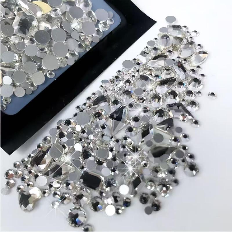 Rhinestone Nail Art Decoration, Glitter Rhinestones, 300pcs/bag Flatback Round Rhinestone & Flatback Odd Shaped Large Cubic Zirconia, Nail Art Accessories