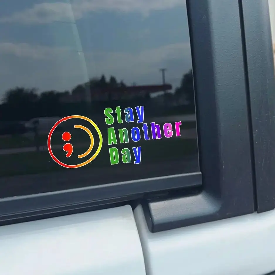 3pcs Stay Another Day Mental Health Awareness Car Decal, Permanent Sticker for Vehicle Windows, Mental Health Support Decorative Sticker, Stickers for Cars, Car Window Decals
