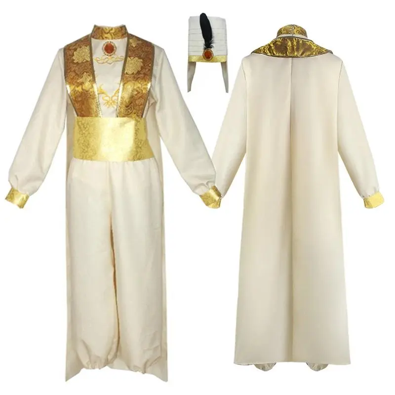 Men's Aladdin Costume Set, 4-Piece Polyester Fabric Arabian Nights Cosplay Look for Halloween Parties and Stage Performance, Menswear