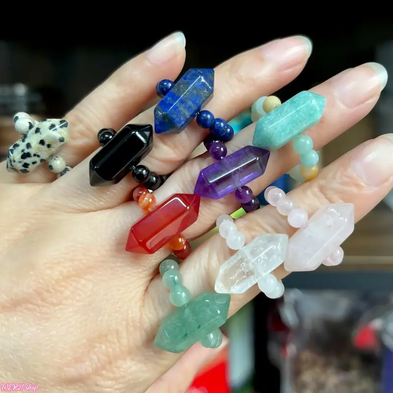 Stackable Band Ring Set | Viral 2026 Minimalist Hexagonal Amethyst Jewelry, Natural Stone Beaded Matching Finger Rings, Elegant Niche Accessory for Women Lovers Daily Styling Anniversary Gift