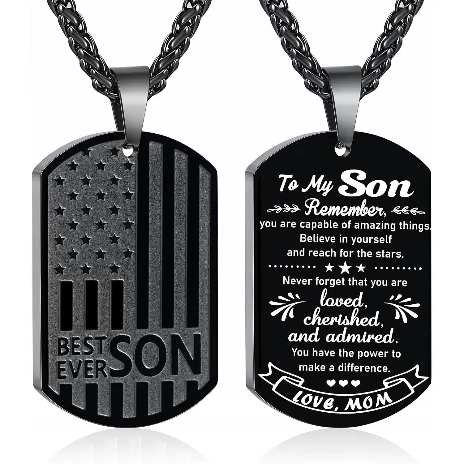 Dad Son  Grandson Grandpa Boyfriend Husband Ever Necklace, Stainless Steel Flag  Tags Pendant, Birthday Christmas Gifts  for Men Boys
