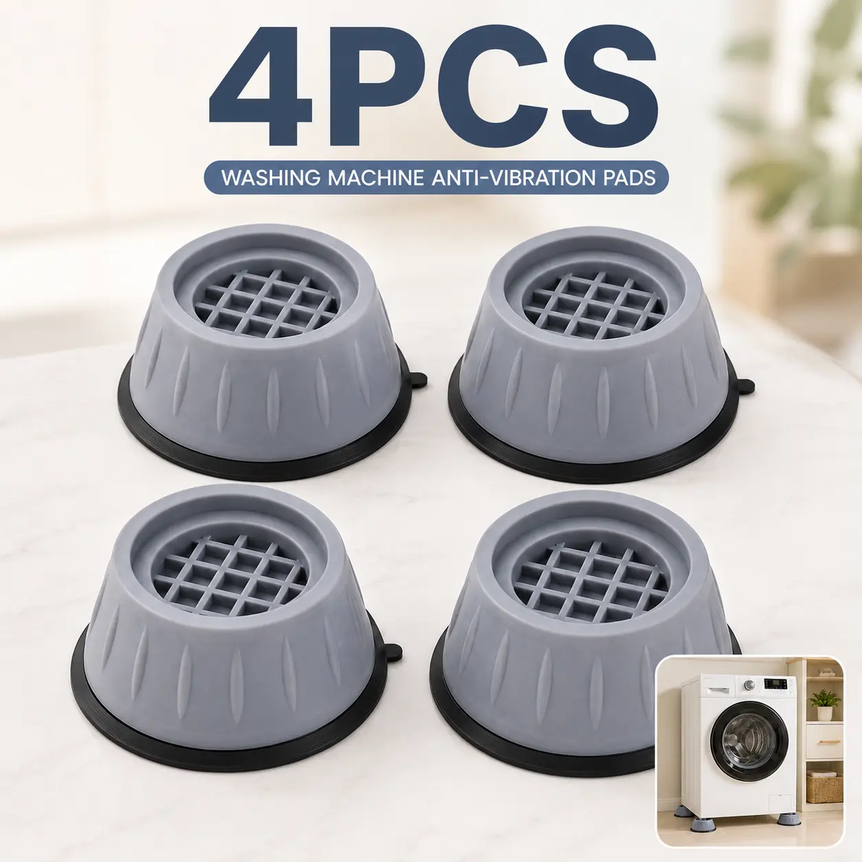 Washing Machine Anti Vibration Pads, Shock Absorbing Washer Dryer Feet Pads, Noise Reduction Non Slip Stabilizer for Preventing Shaking and Walking