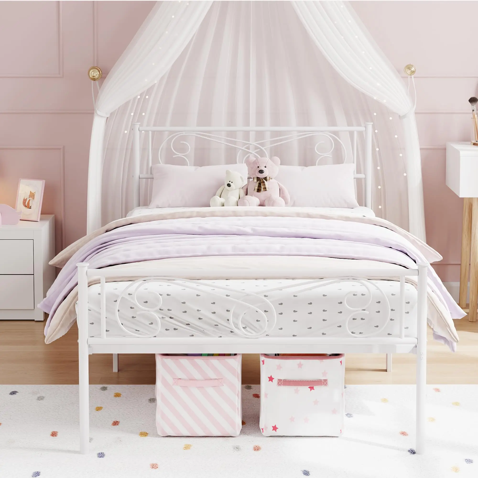GARVEETwin Metal Bed Frame with Headboard & Footboard, Twin Size Platform Bed Frame in White, Heavy Duty Slats Support, No Box Spring Needed, Durable and Stylish Bed Frame for Comfortable Sleep