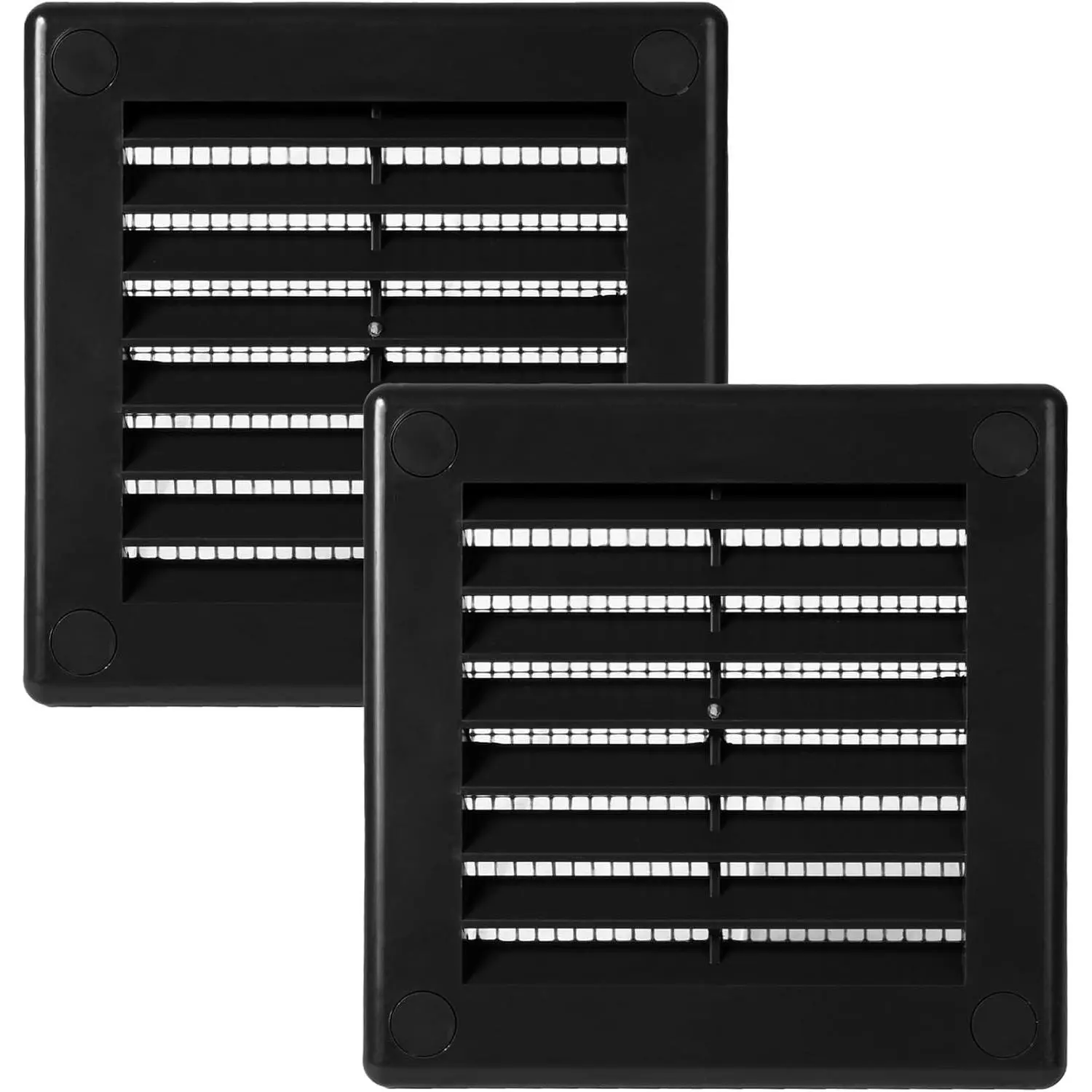 3" x 3" Inch (Opening ) - Pack of 2 - Plastic Black Soffit  Cover - Flat Square Air  Grille - Air  Deflector - HVAC 4" x 4" Inch (Overall )