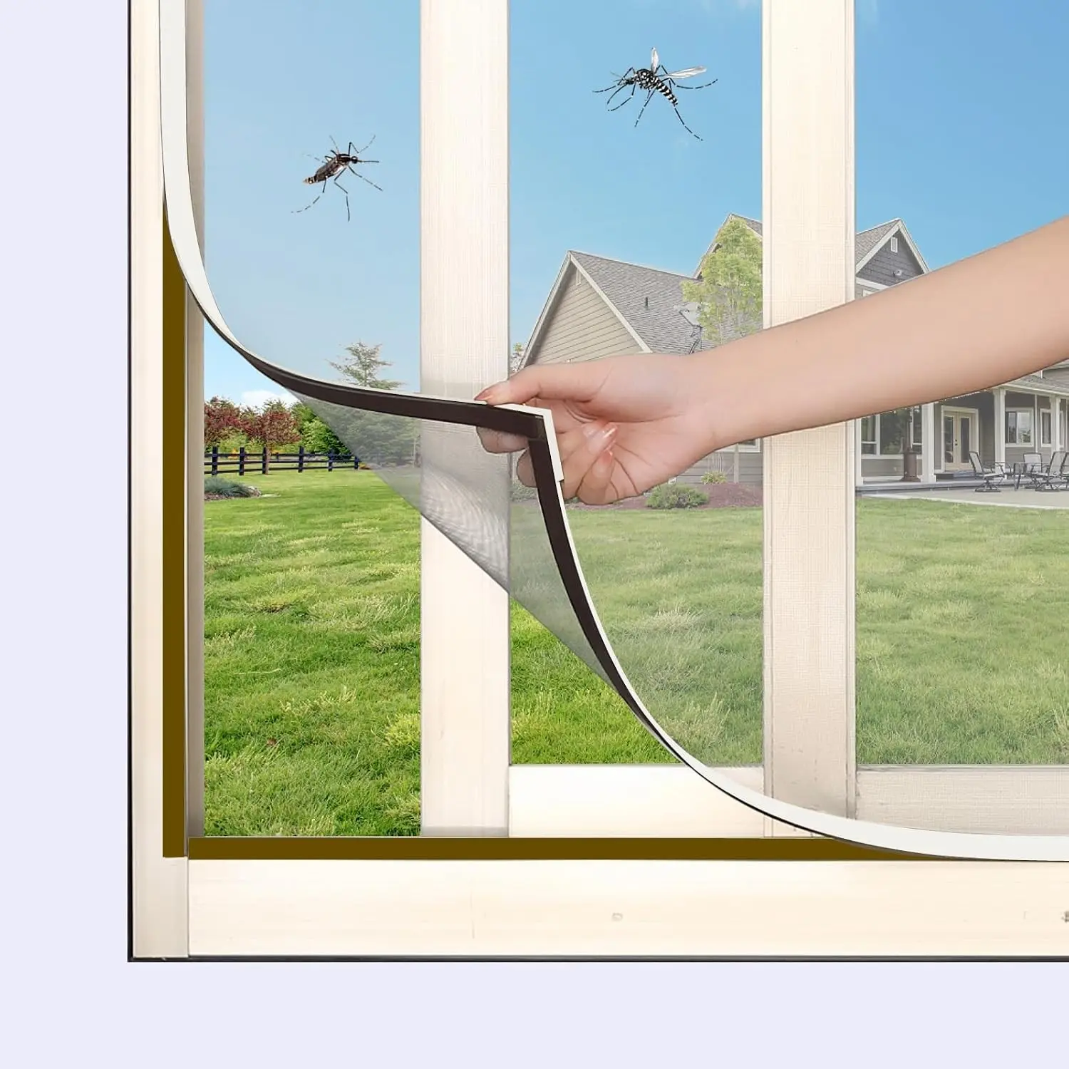DIY Magnetic Window Screen with Adjustable Size | Easy and Fast Installation, Window Screen net kit White Frame with Gray Fiberglass mesh