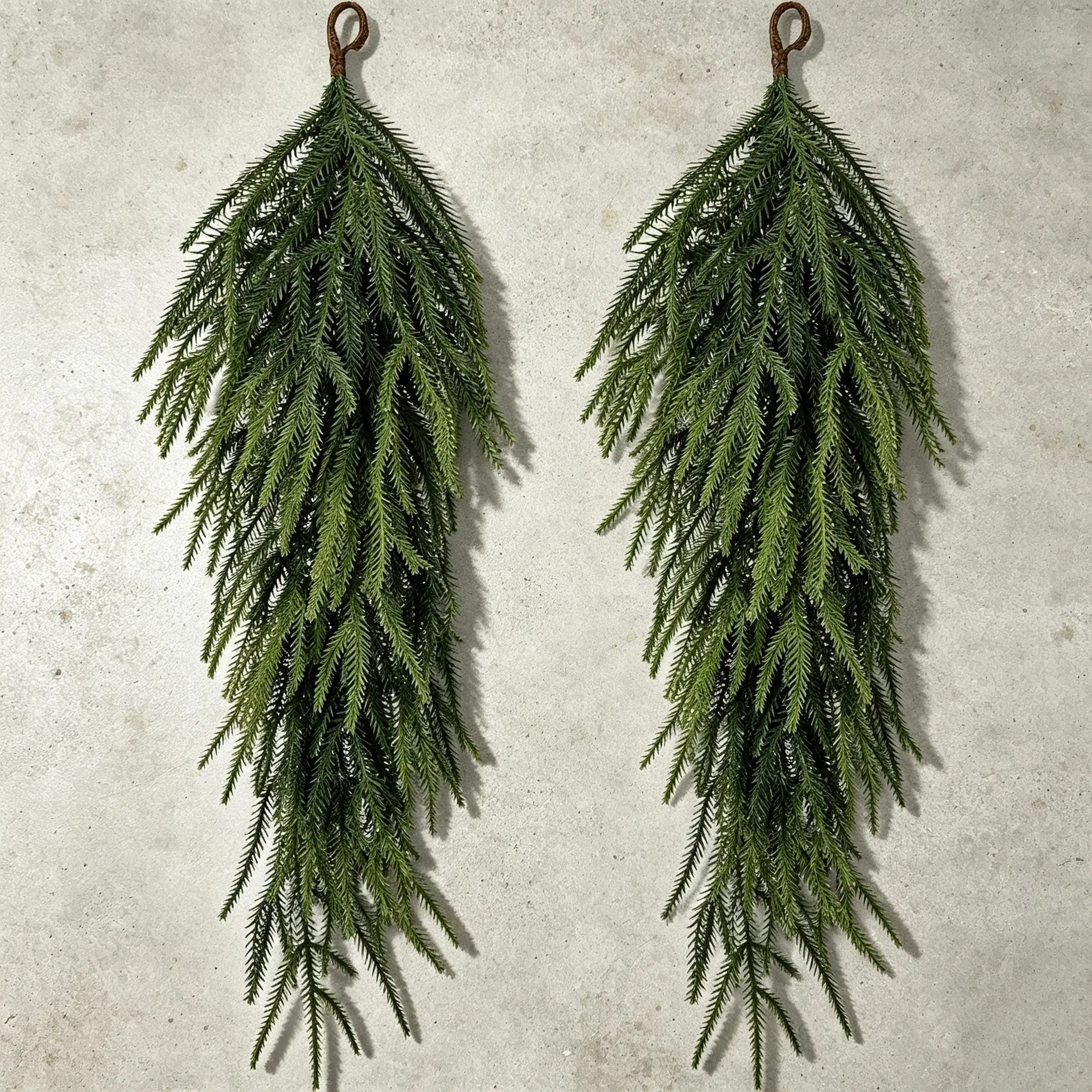 2-Piece Artificial Christmas Tree Branches, 26-Inch Norfolk Spruce Garland Wreath, Perfect for Holiday Door Decorations & Home Festive Style