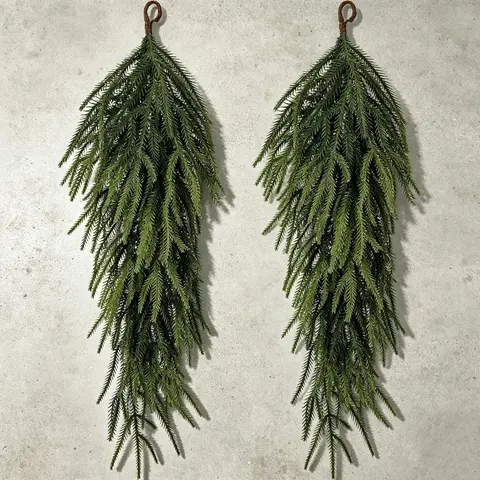 2-Piece Christmas Tree Branches, 26-Inch Norfolk Spruce Garland Wreath, Durable Plastic Decor, Perfect for Holiday Door Decorations & Home Festive Style