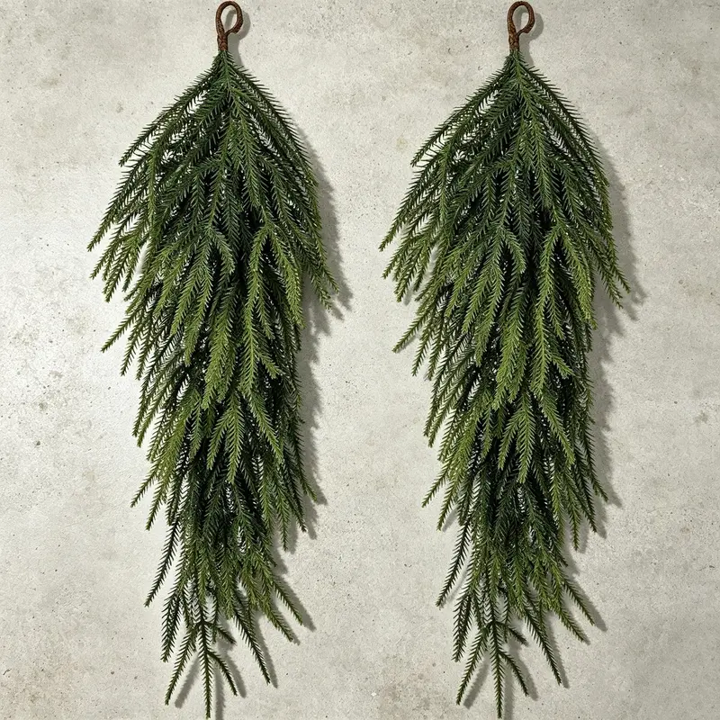 2-Piece Christmas Tree Branches, 26-Inch Norfolk Spruce Garland Wreath, Durable Plastic Decor, Perfect for Holiday Door Decorations & Home Festive Style