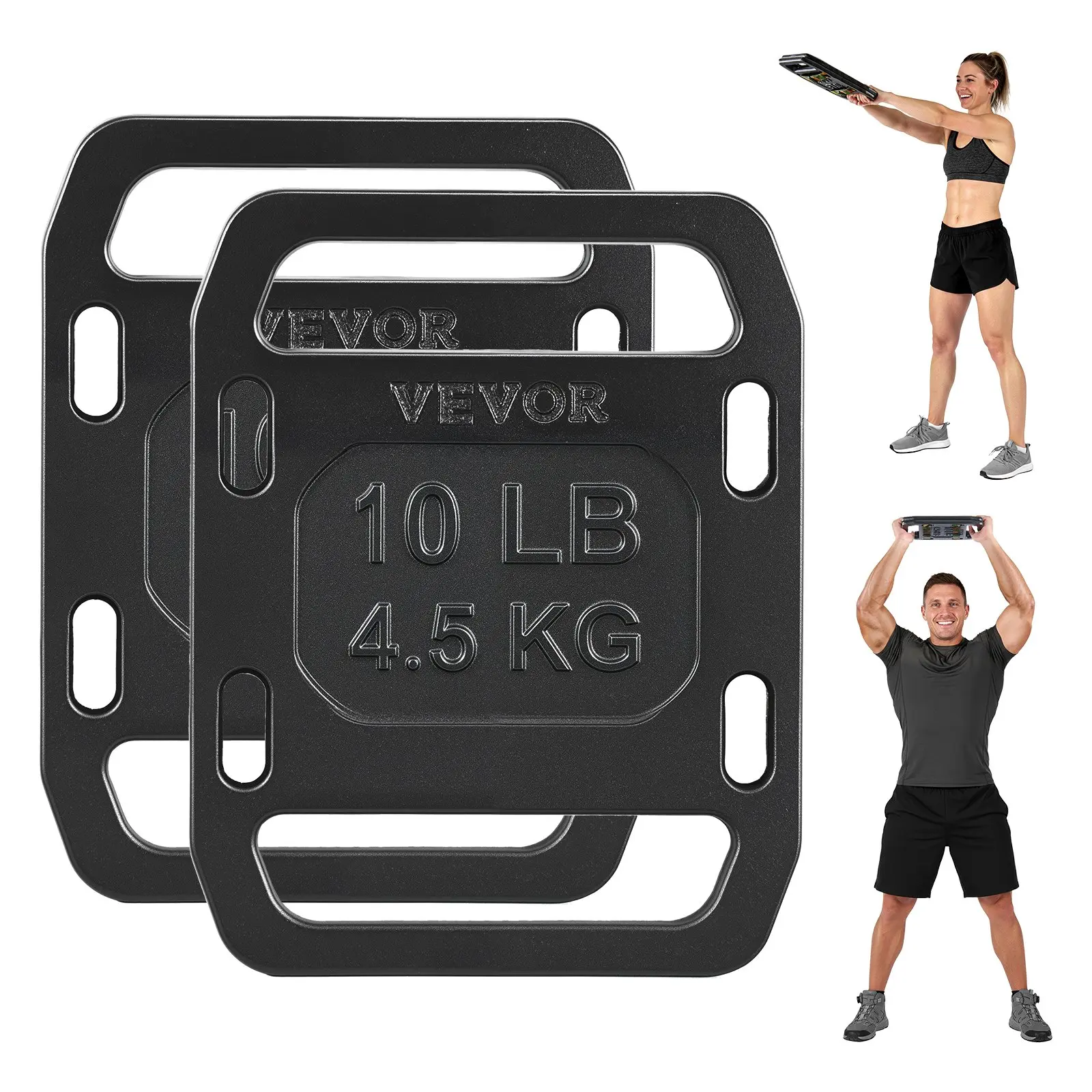 VEVOR Cast Iron Weight Plates for Backpack, 10LB (4.5kg) Pair Ruck Plates with Smooth Handle, Non-Slip Textured Finish, Rust Resistant for Rucking, Strength Training, Fitness Workouts