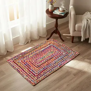 Jute  Braided Rug, Multi Color - 2x3 , Accent Reversible Hand Woven Doormat for Entryway, Kitchen, Living Room | Boho Rustic Floor Mat for Outdoor & Indoor Use - 24x36 Inches