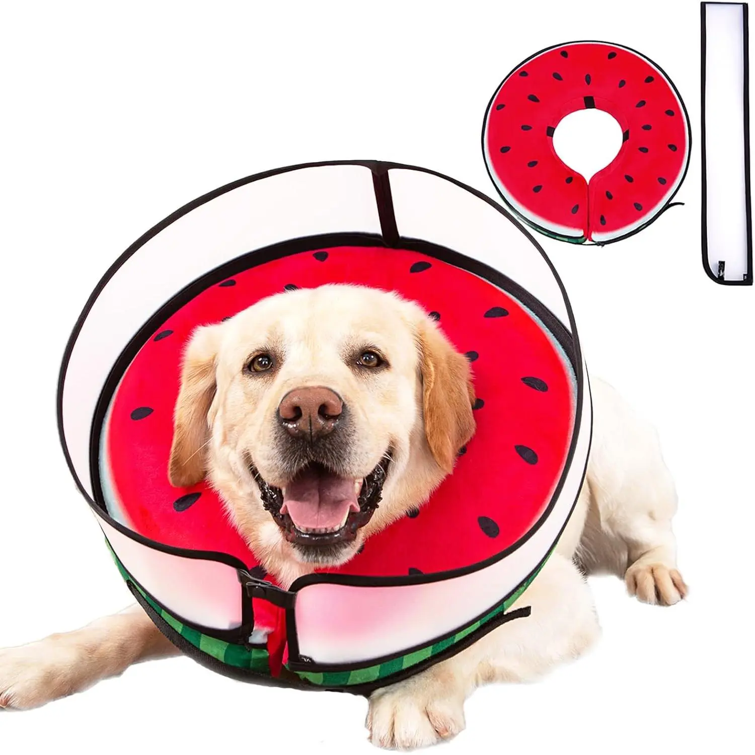 Inflatable Dog Cone Collar with Enhanced Anti-Licking, Soft Neck Donut for Dogs Cats, Recovery Cone After Surgery for Large Medium Small Dogs (Watermelon, Large)