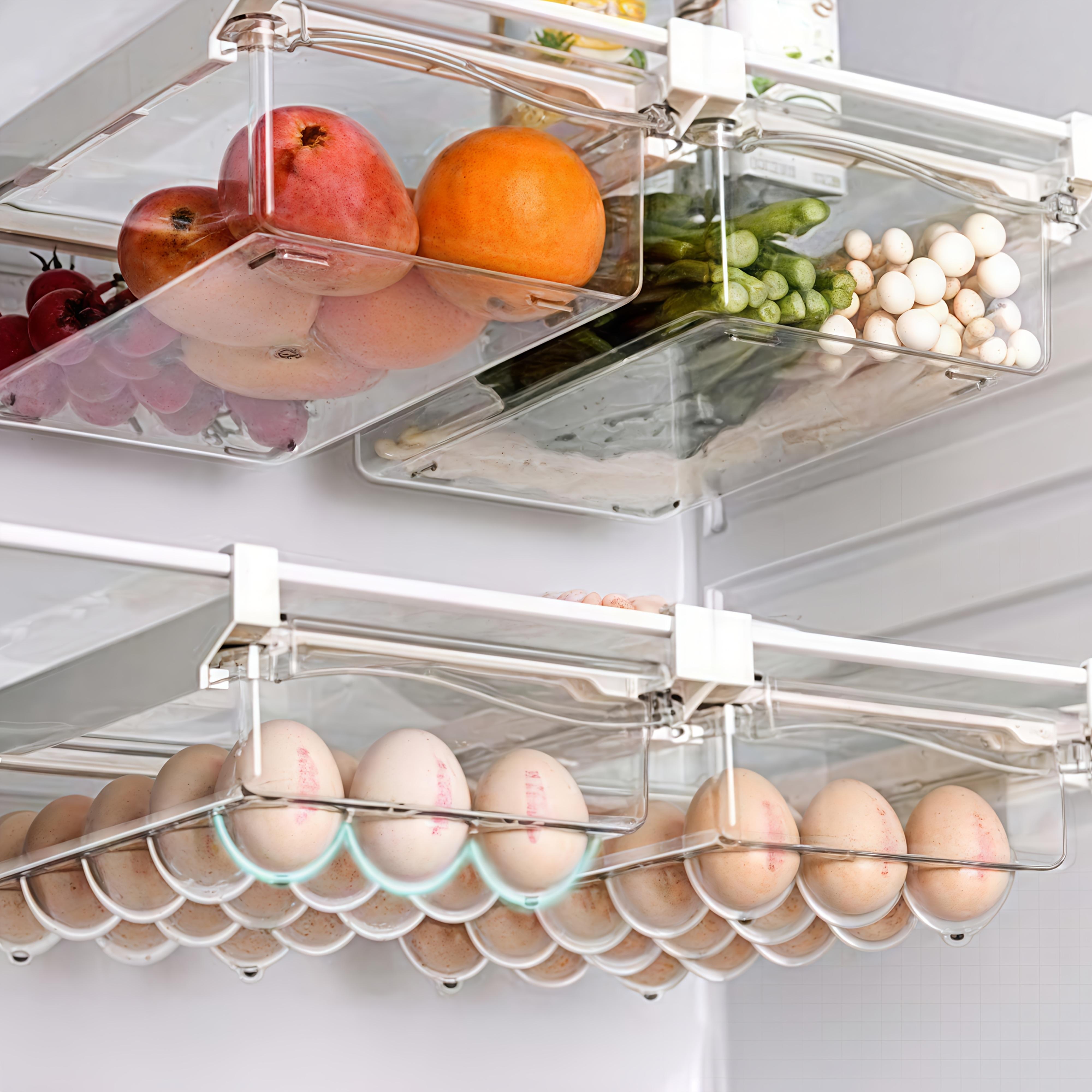 Refrigerator egg rack, snap-on egg drawer refrigerator, pull-out refrigerator transparent egg storage container, egg storage device and storage, egg tray, space-saving, keep fresh, ideal for home dining