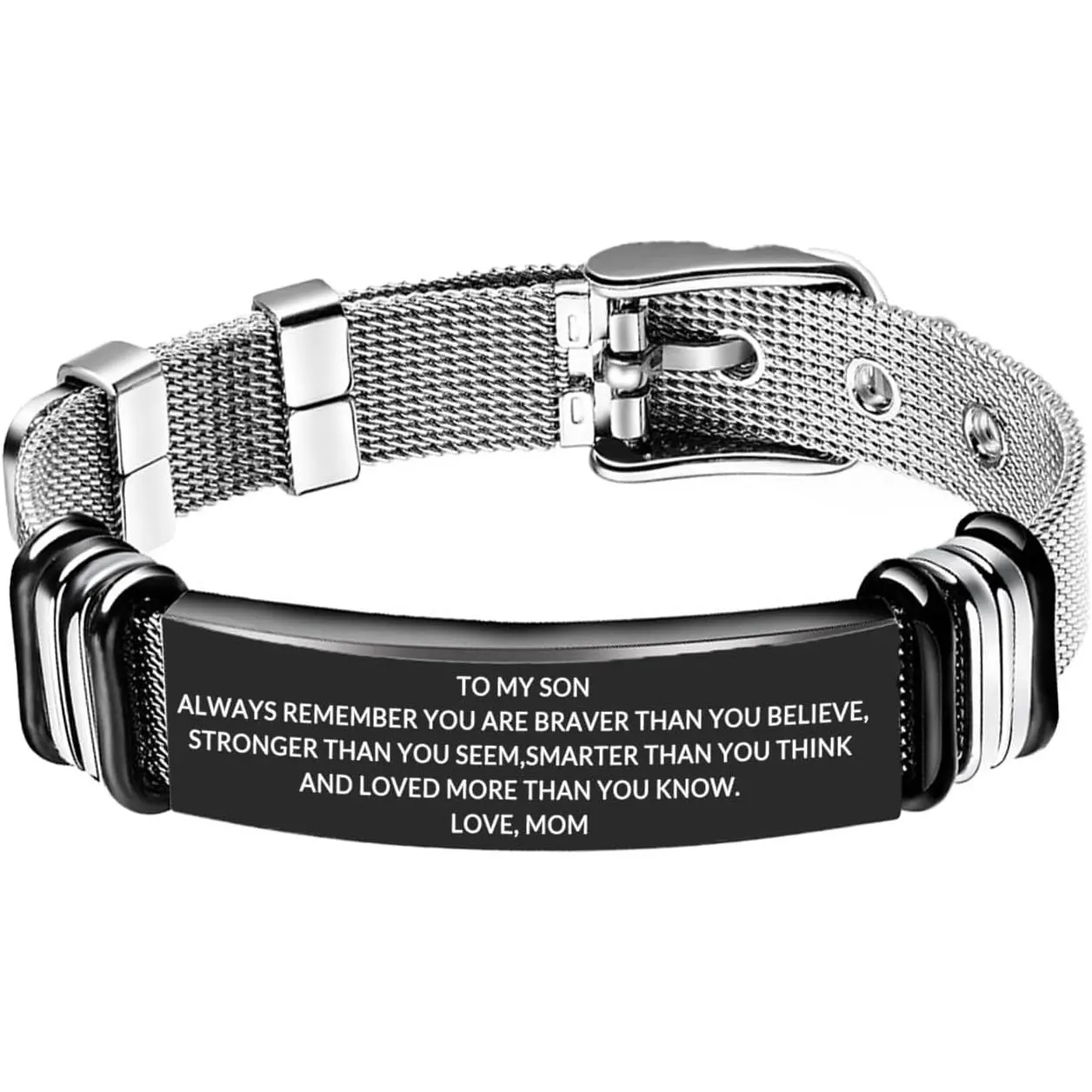 To My Son Bracelet Inspirational Stainless Steel Bracelets Birthday Gifts,Graduation  from Mom Dad(Black)