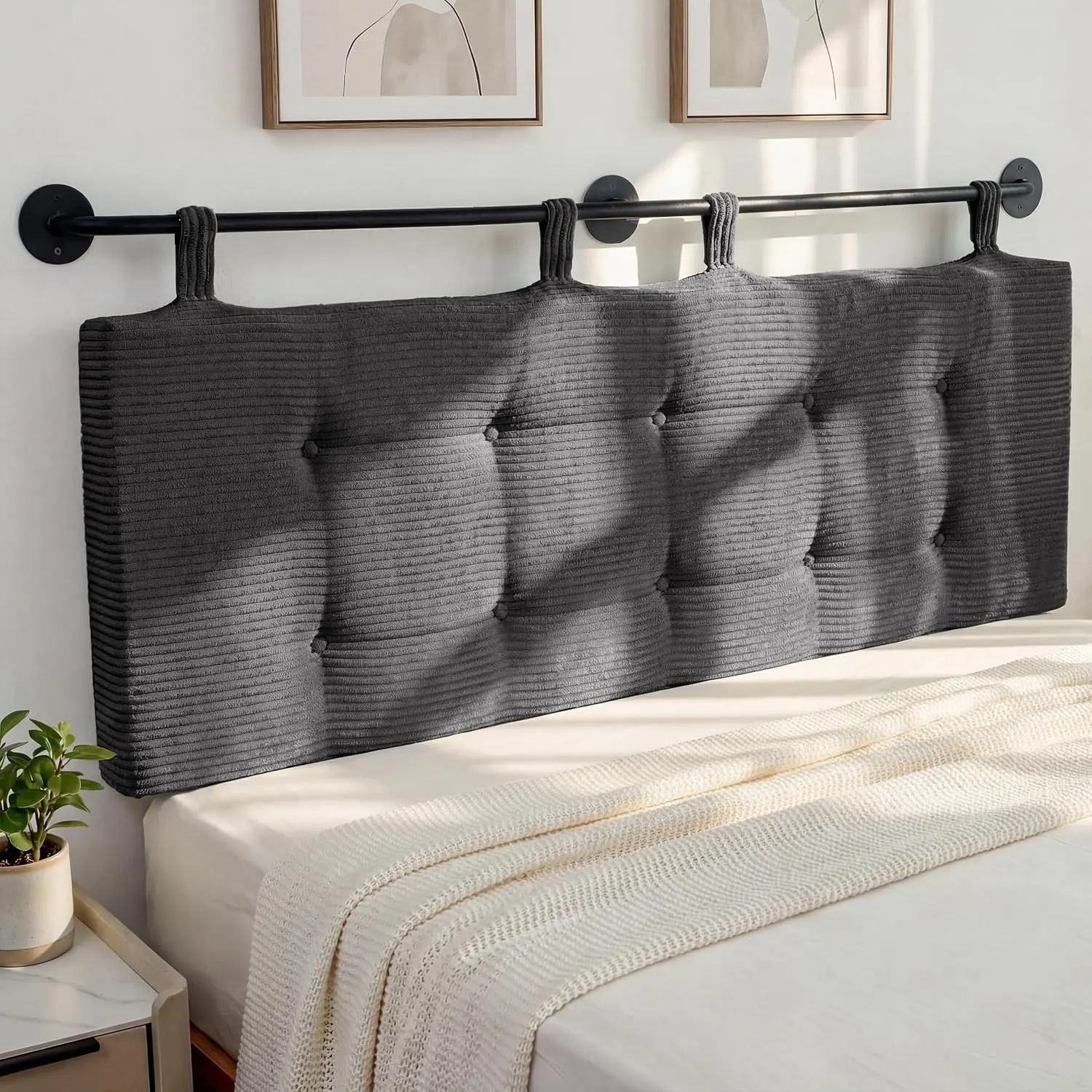 Wall Mounted Headboards for  Size Bed,   Board Wall with Button Tufting, Adjustable Height Headboard for Bedroom,Darkgrey