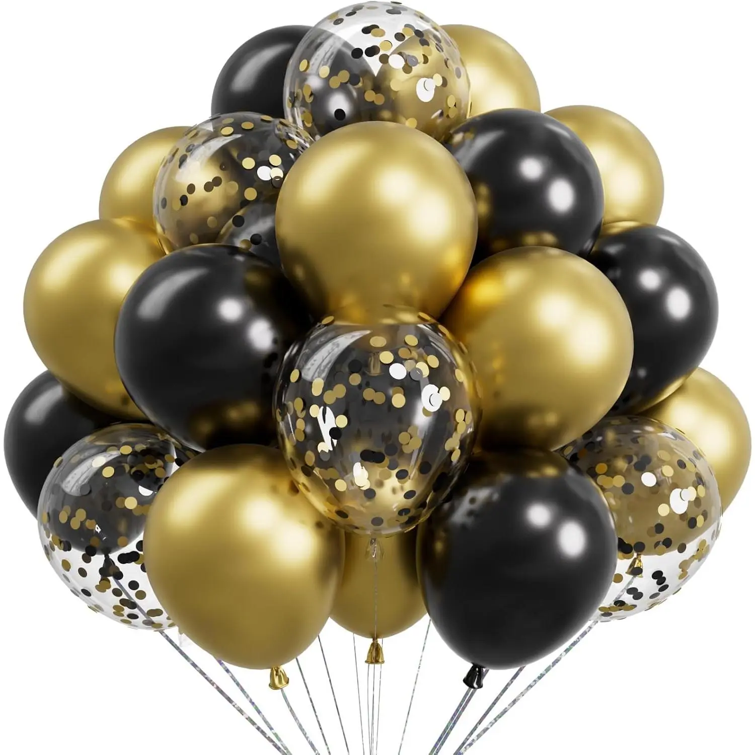 Metallic Black and  Balloons 12 Inch 73 count  Black Confetti Latex Balloons Shiny Helium Balloon Set for Birthday Party Anniversary Graduation Decorations