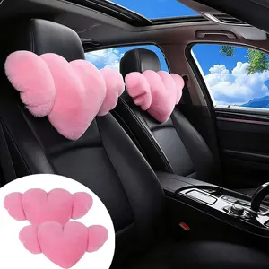2 Pack Heart Shaped Plush Car Neck Pillows, Soft Pink Headrest Cushion for Driving Travel Office Chair, Cute Car Interior Decor Accessories for Women Girls(Pink)