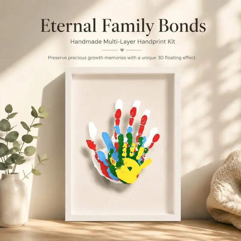 Handprint Photo Frame Set, Picture Frames, Floating Multi-Layer 3D Memorial Display, Keepsake Home Decor, DIY Wall Decoration, Family Memories