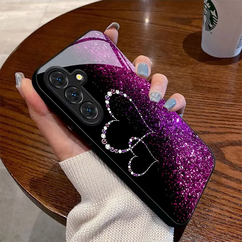 Phone Case - Purple Heart Beaded Chain Pattern Phone Case for Samsung Galaxy A04S/A05S/A06/A07/A10/A11/A12/A13/A14/A15/A16/A17/A20S/A21S/A22S/A23/A24/A25/A26/A30S/A31/A32/A33/A34/A35/A36/A42/A50S/A51/A52/A52S/A53/A54/A55 Drop-Proof Tempered Glass Pr