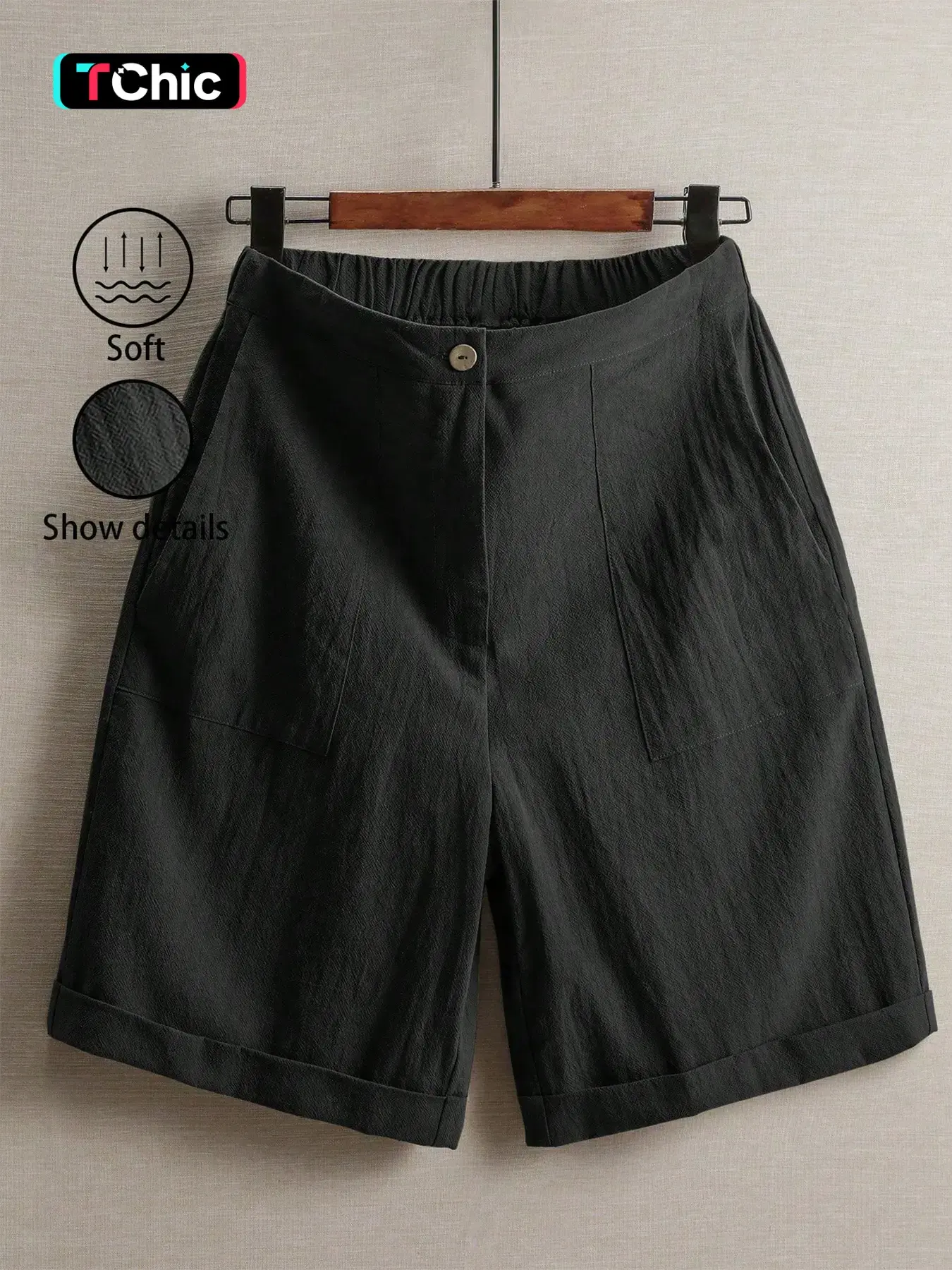 Women's Summer Linen Shorts Bottoms, Thin Lightweight Breathable Solid Minimalist High-Waisted Wide-Leg Casual Straight Leg Pants, Fashionable Outdoor Sports Wear
