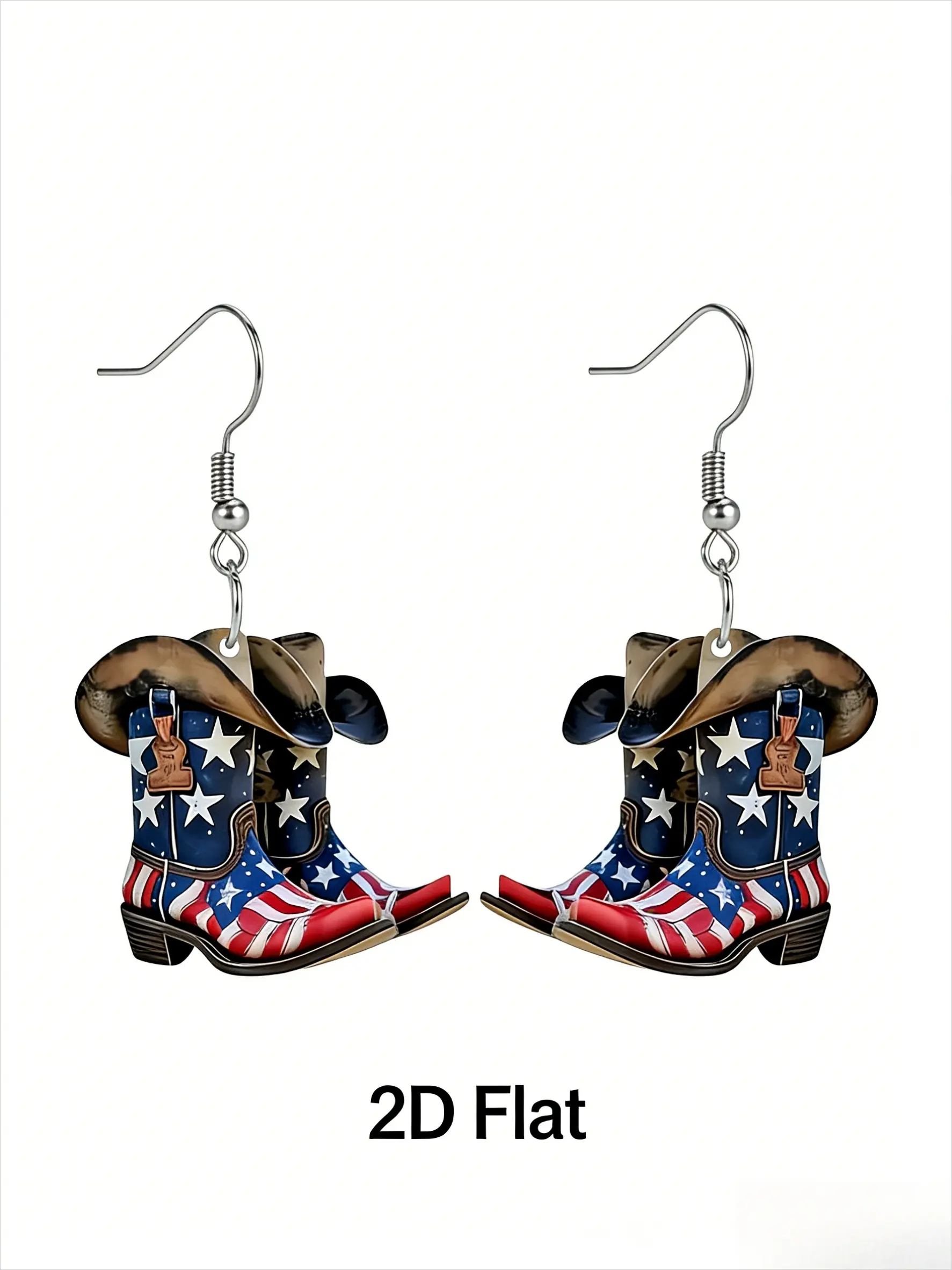 Acrylic 2D Western Cowboy Hoop Earrings, Vintage Style Fashion Jewelry, Casual All-Season Accessory, Charming Plain Design, Stainless Steel Hoops