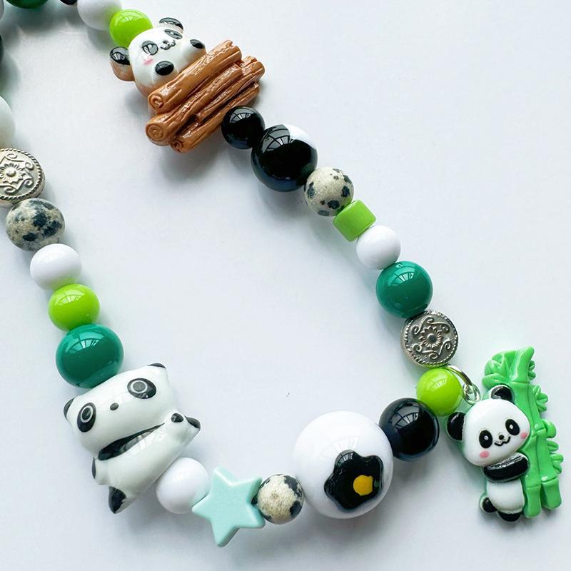 Chinese Style Cartoon Panda Beaded Phone Chain Anti-loss Phone Strap Charm Cute Pendant Lanyard For Girl Cell Phone Wrist Strap