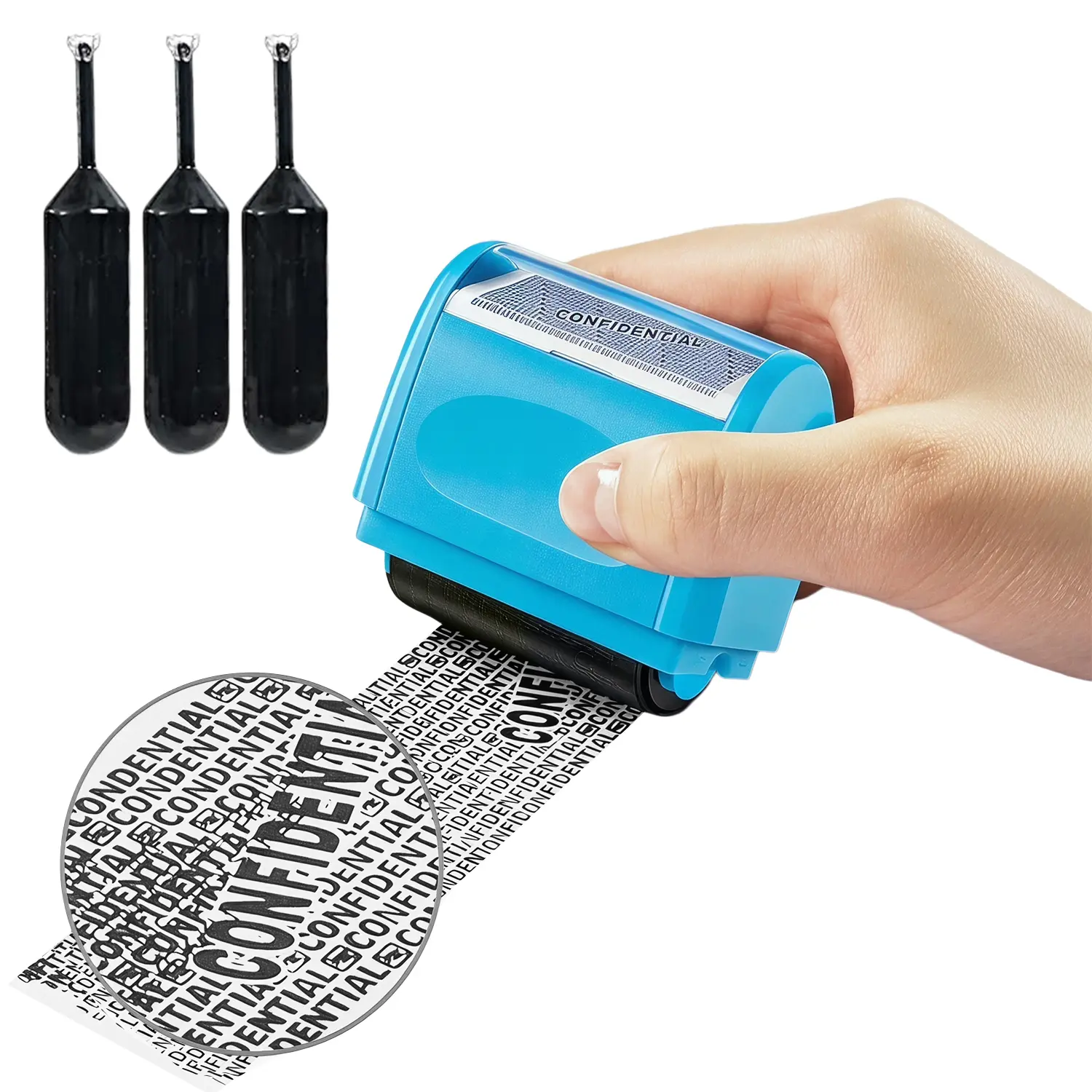 Identity Theft Protection Roller Stamp for Hiding Sensitive Information,Wide Confidential Stamp with 3 Ink Refill, Security Stamp Roller for Identity Theft Prevention#SummerWins