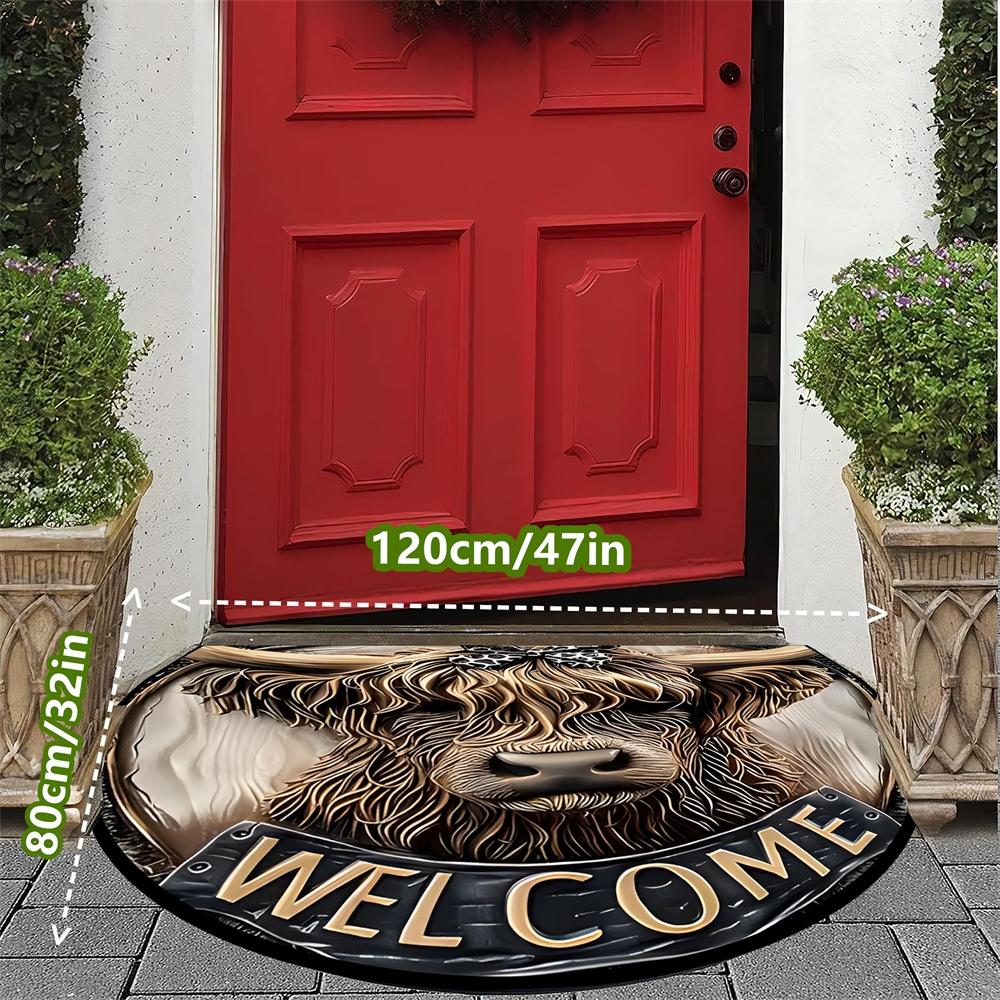 Highland Cow Pattern Welcome Door Mat, Faux Cow Rug, 1 Piece Non-slip Soft Floor Mat, Washable Floor Carpet for Home Living Room Bedroom, Home Decor
