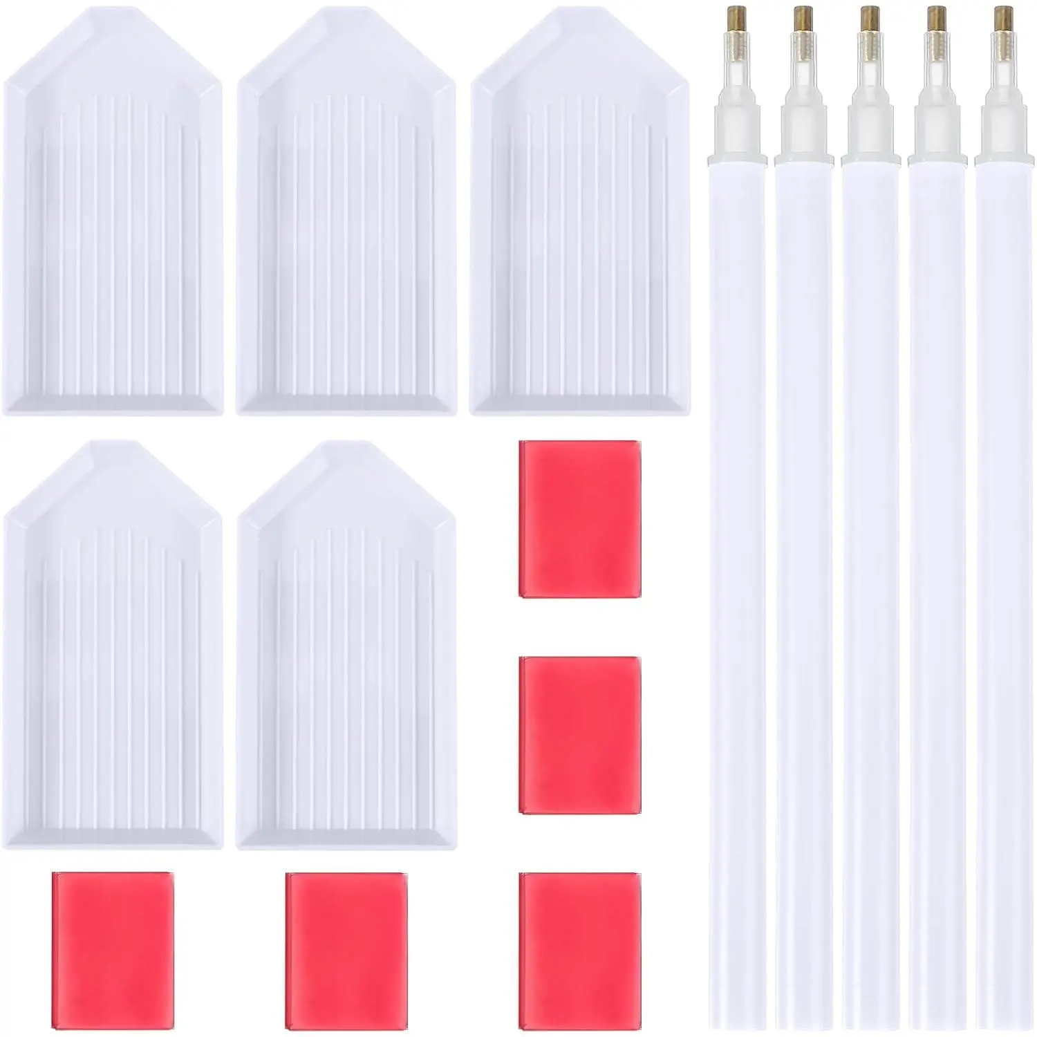 15 count  Art Pens Tools with 5 Drill Pen, 5 Tray, Glue Clay |  Dot Pen, Rhinestone  Painting Tool Kit Accessories for  Adults DIY Crafts, White & Red