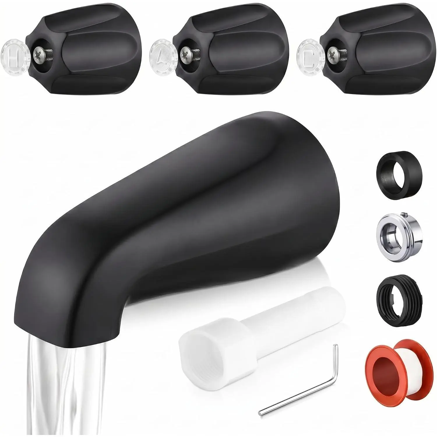 Bathtub Faucet and Shower Knobs Replacement,Easy to Install Tub Spout Set for 1/2" Copper Pipe,1/2" IPS and 3/4" IPS with Install Tool (Matte Black)