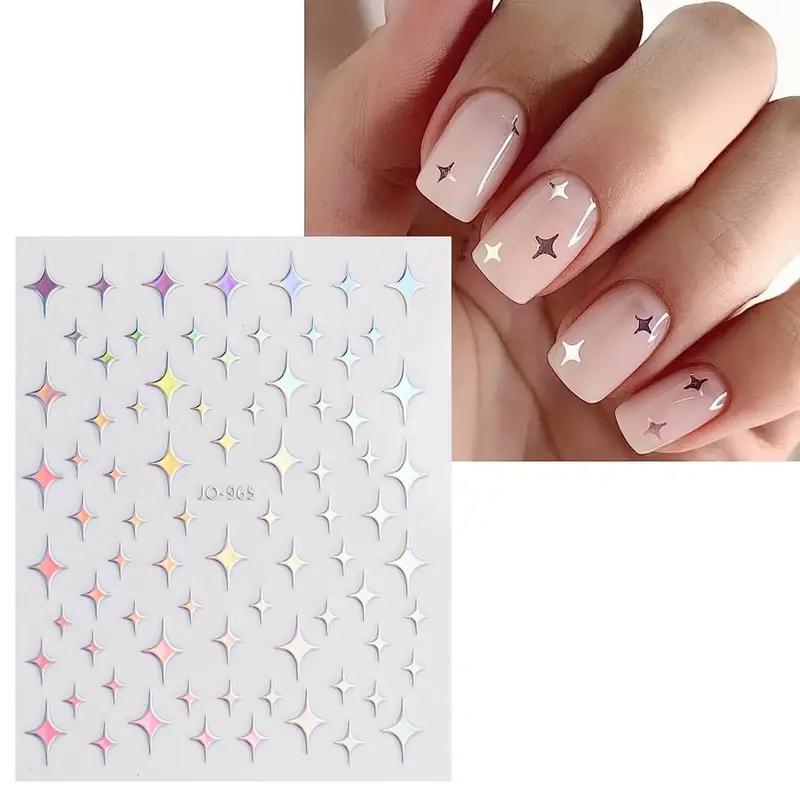 Aurora Nail Art Stickers Decals, 12pcs/bag Self-adhesive Nail Art Wraps, Glitter Star Heart Nail Supplies, Nail Art Design Decoration Accessories, Glitter Nails