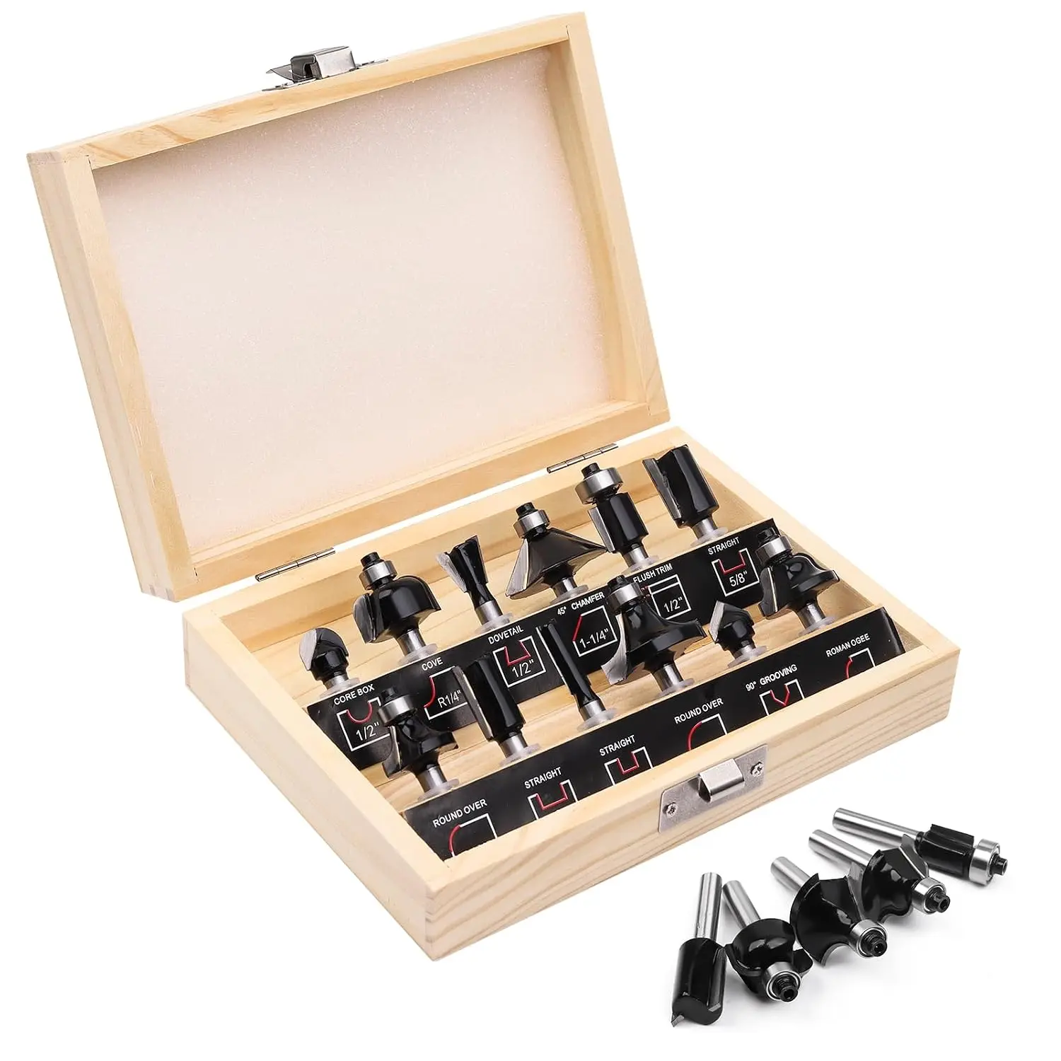 Router Bits 1/4 Inch Shank 12 count, Tungsten Carbide 1/4" Router Bit Set with  Box, for Professional and Beginners Carpenter