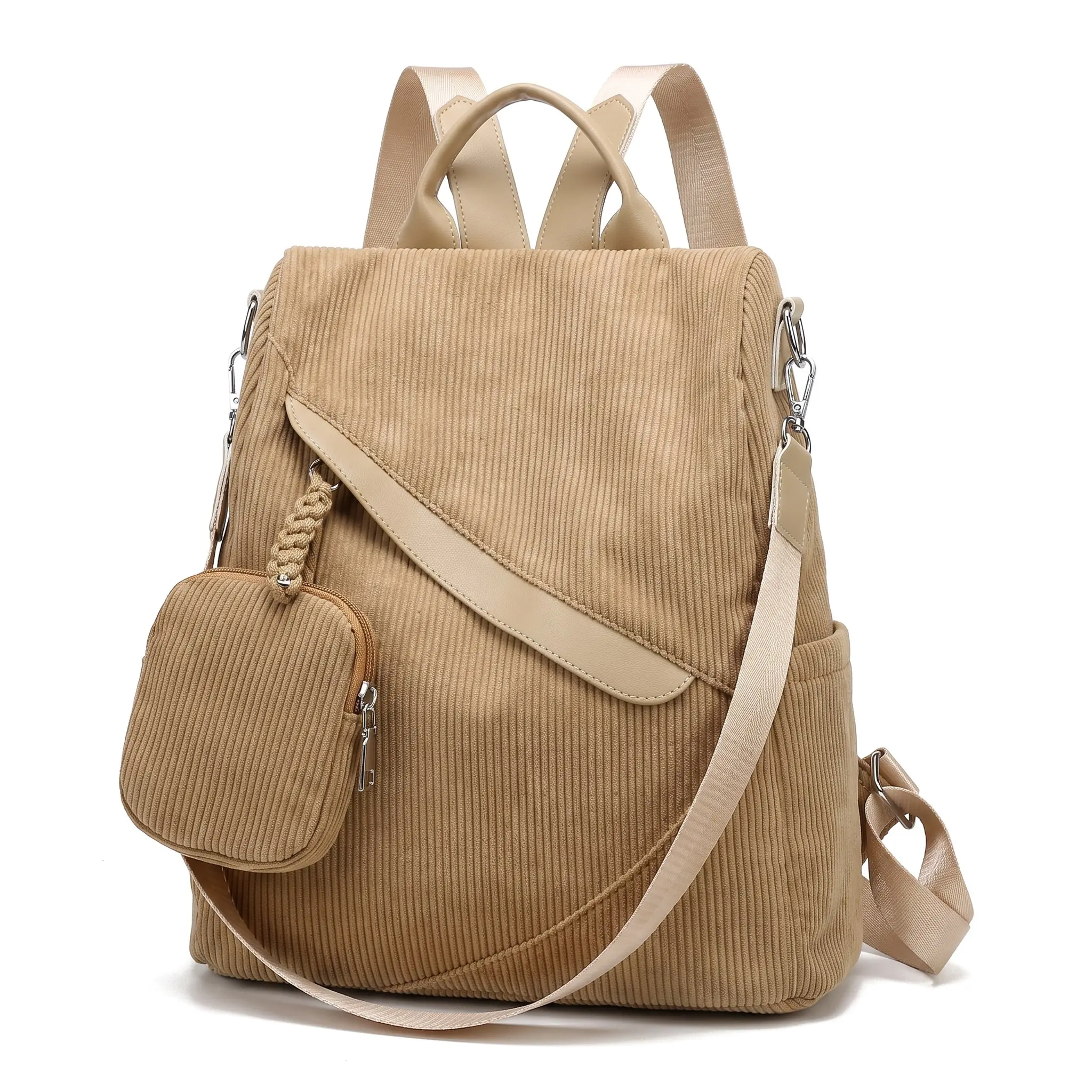 Cozy Corduroy Backpack for Women Stylish Travel Bag for School College Students Large Capacity Waterproof Durable Zipper Closure With Hidden Pockets Fits Daily Use Black Pink Khaki Gray