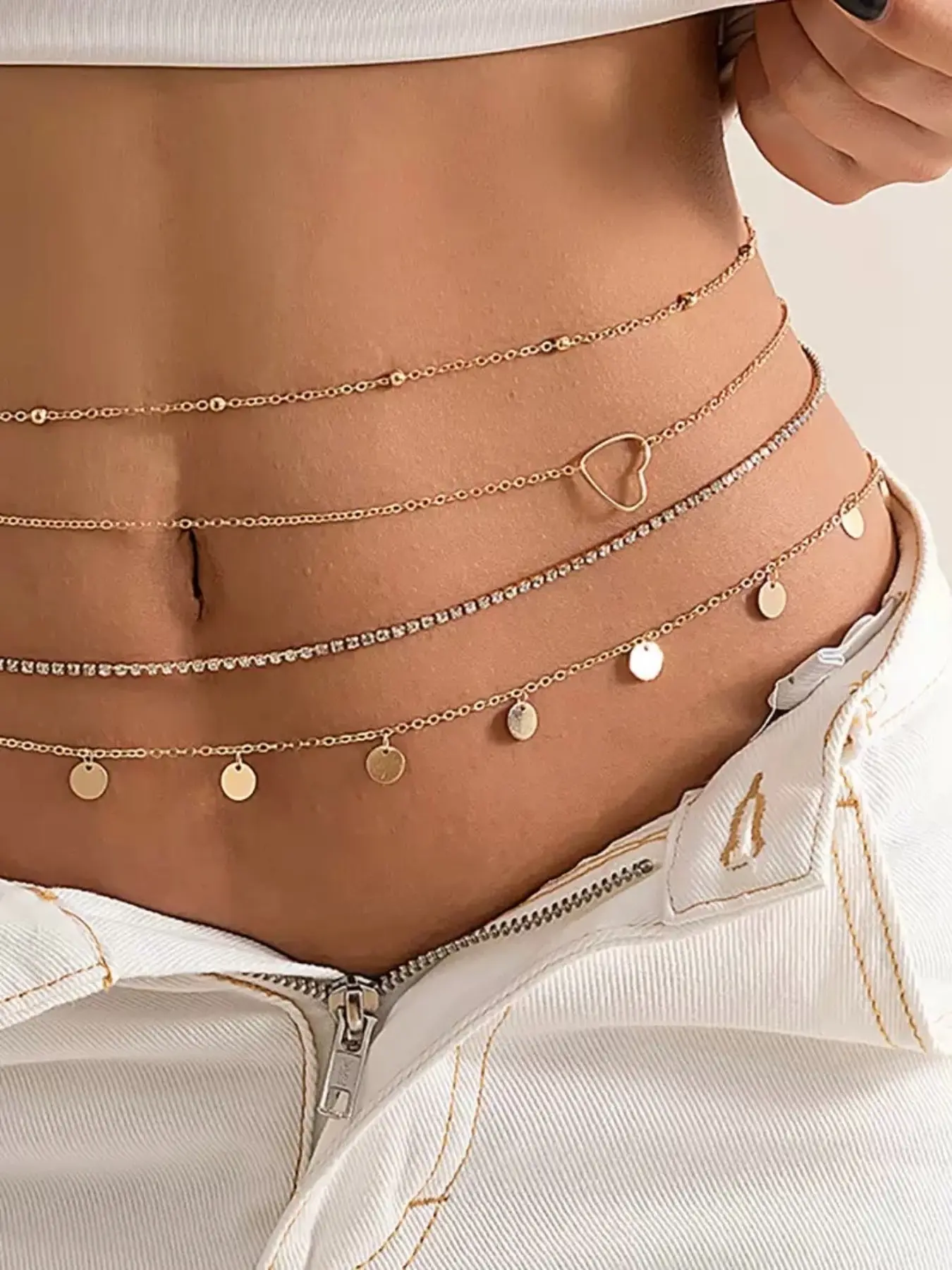 4 Pcs Boho Ethnic Pattern Metal Waist Chains, Floral Design, All-Season Accessory, Stackable Fashion Jewelry for Women